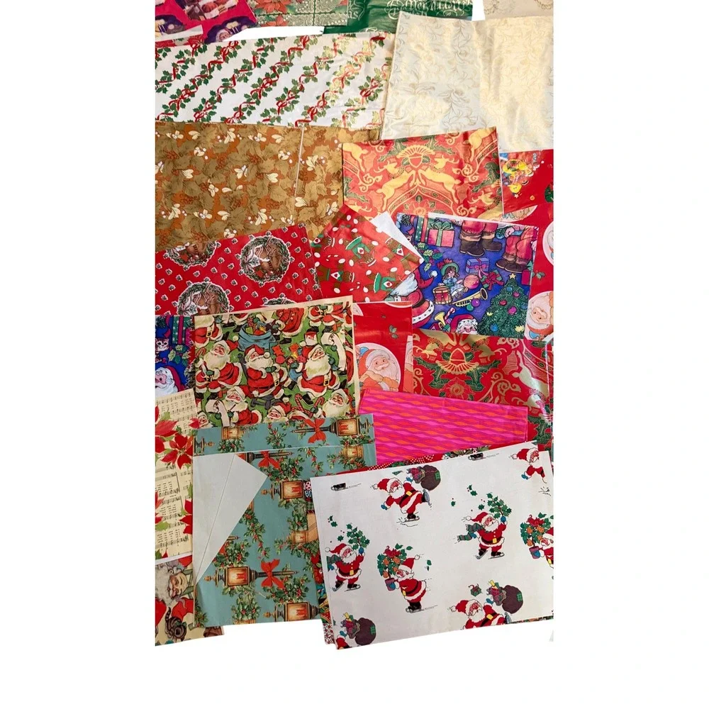 Vintage Christmas Gift Wrap Lot Wrapping Paper Bags Tags Santa Ephemera